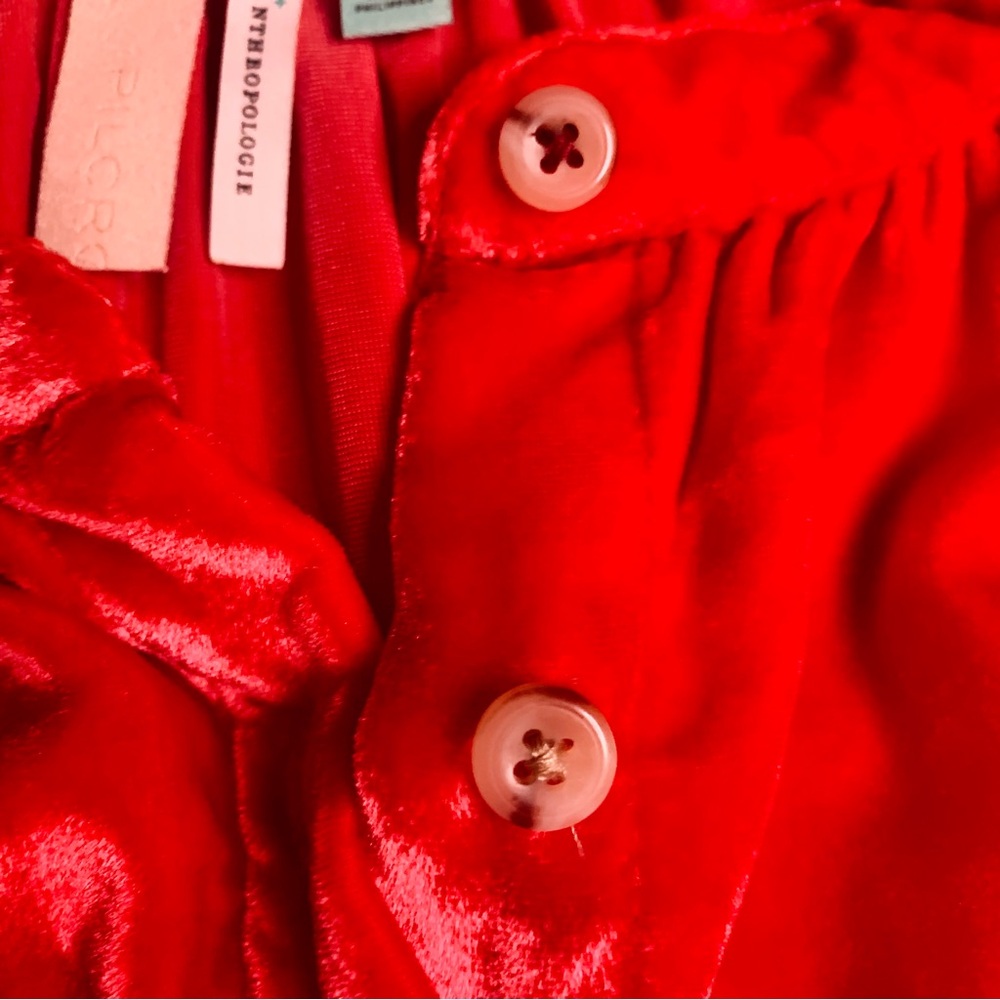 Anthropologie Pilcro Velvet Femme Button Down Shirt in Cherry Red EUC Size 1X - Picture 12 of 15